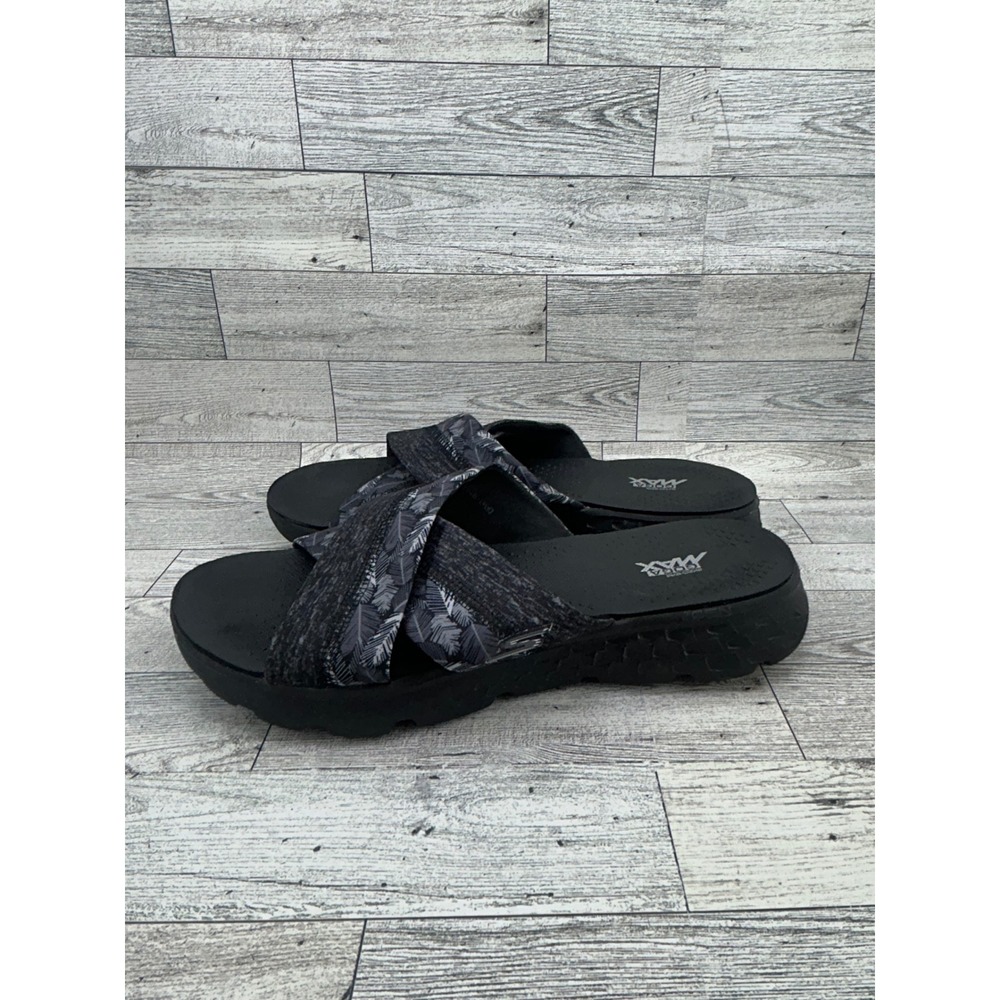 Skechers On-The-Go MAX Black Criss Cross Slides Comfort Sandals Women's Size 9 - Picture 3 of 11